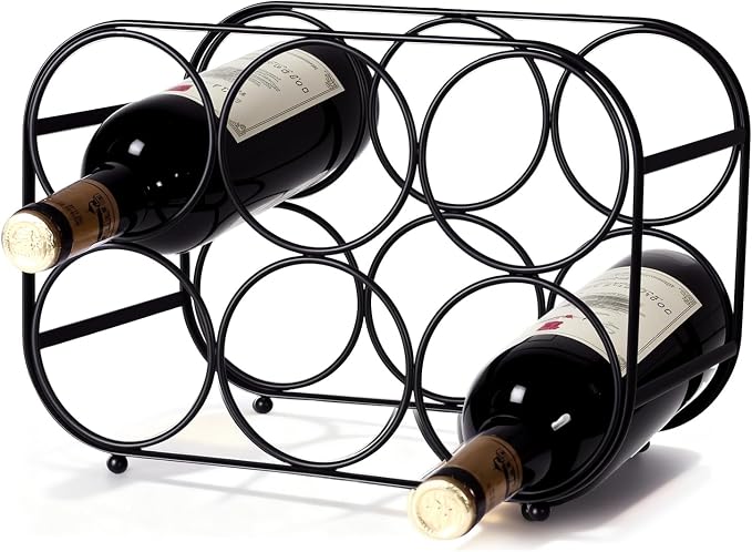Countertop Wine Rack - 6 Bottle Freestanding Modern Black Metal Small Wine Rack - Tabletop Wine Holder Stand for Cabinet, Pantry, Wine Bottle Storage