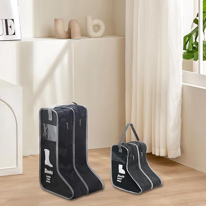 2 Pack Portable Boots Storage Bag, Tall/Short Boot Carry Bag Boots Organizer, Shoe Bags for Storage and Travel Dust Proof Travel Shoe Bags for Packing (Black)