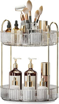 360° Rotating Makeup Organizer, Large-Capacity Skincare Make Up Storage 2 Tier Perfume Organizers Cosmetic Dresser Organizer with Makeup Brush Holder, Fits Bedroom, Bathroom, Vanity Shelf Countertop