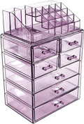 Sorbus Acrylic Makeup Organizer Set, 7-Drawer Vanity & Countertop Cosmetic Storage with Small & Wide Compartments, Purple Makeup Storage for Brushes, Jewelry – Holiday Gift for Women & Teens
