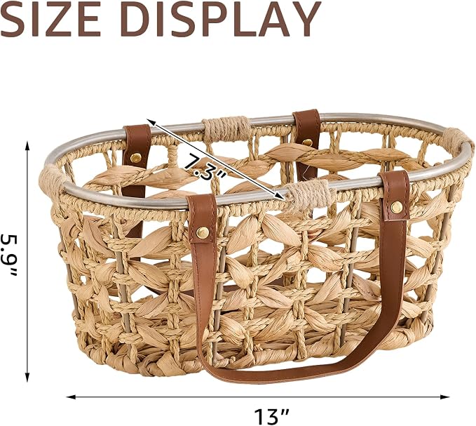 Egg Baskets for Collecting Fresh Eggs Farmhouse Handmade Wicker Hyacinth Egg Collecting Basket with Handle
