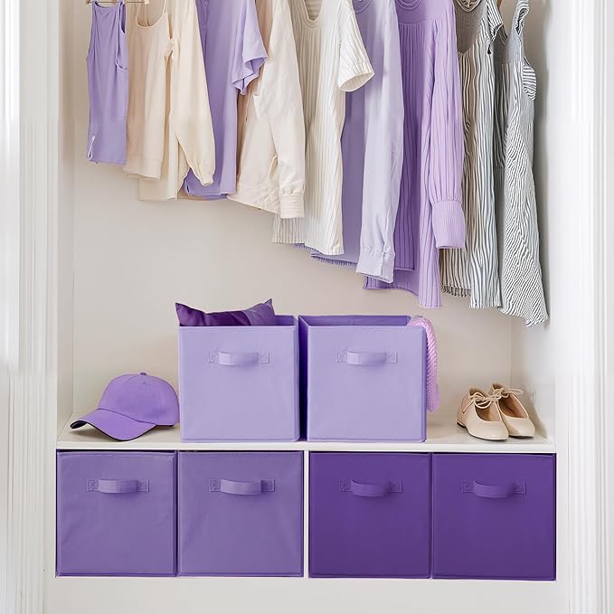 Cupic Cupid 13 Inch Storage Cube, Fabric Cube Storage Bin with Handles, Storage Cube Organizer for Clothes and Toys, Collapsible Cube Bins for Closet, Shelves, Nursery, 6-Pack, Purple Gradient