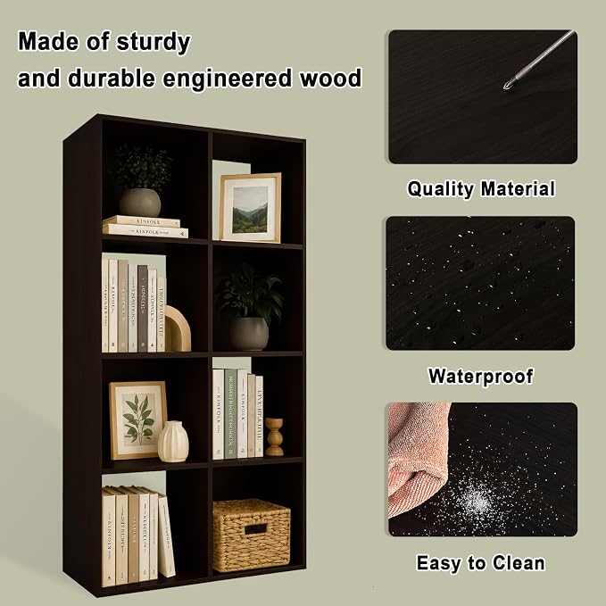 8 Cube Shelf with Anti-Tipping Kits + Reversible Open Back Bookcase, Multi Layer and Multi Grid Partition Layout (Chocolate 11in)