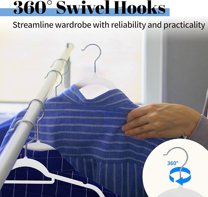 Smartor White Velvet Hangers 60 Pack, Space Saving Clothes Hangers with Tie Bar, Non-Slip Felt Hanger with Shoulder Notches, Heavy Duty Suit Hanger for Coat, Shirt, Pants, Dress | Non-slip Felt, Shoulder Notches and 360° Hooks Keep Suits, Dresses and P...