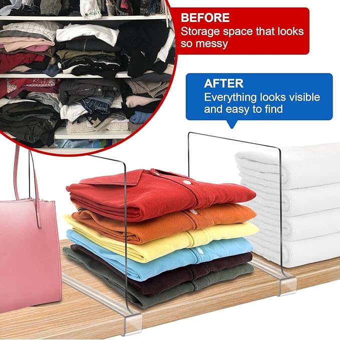 11 Inches Shelf Dividers for Closet Organization and Storage, 12 Pack Vertical Purse Organizer for Closet Adjustable Acrylic Bookshelf for Organization, Perfect for Sweater Shirts Handbags in Bedroom