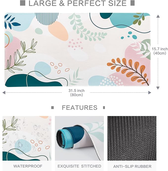 Lokigo Colorful Abstract Boho Large Mouse Pad, Waterproof Green Pink Desk Mat, Non Slip Computer Gaming Mouse Pad, XXL Full Desk Mousepad Writing Pad for School Office Home 31.5" x 15.7"