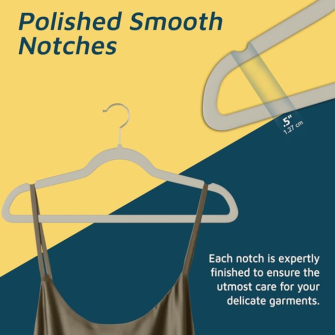 Lifemaster Velvet Non-Slip Hangers - 20 Pieces Non-slip Coat Hanger Set with 360° Swivel Hook, Space-Saving, Sleek Design, Keep Closet Organized, Smooth Velvet Finish, Lightweight Construction - Ivory