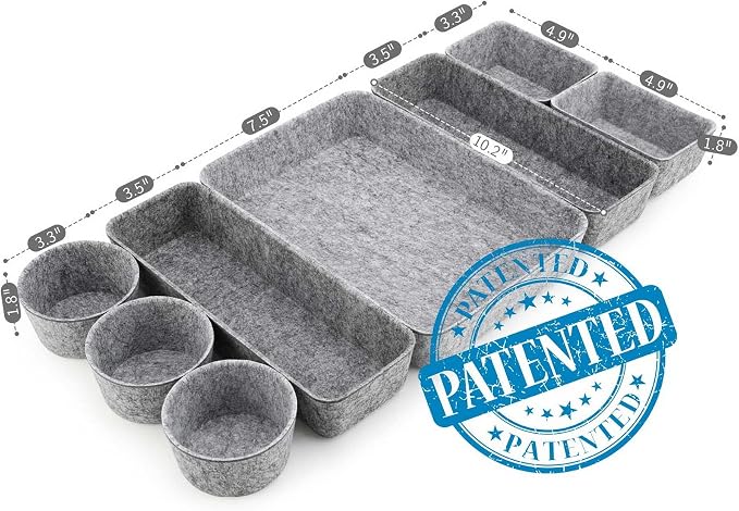 Welaxy 8-piece desk drawer organizer trays felt shallow bin for pens notes Jewlery Watches, home office dorm minimalist living gift solutions (Gray)