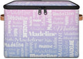 Custom Storage Basket with Name, Personalized Keepsake Box with Zipper Lid, Foldable Fabric Memory Bin Large capacity with Handle Pink Purple