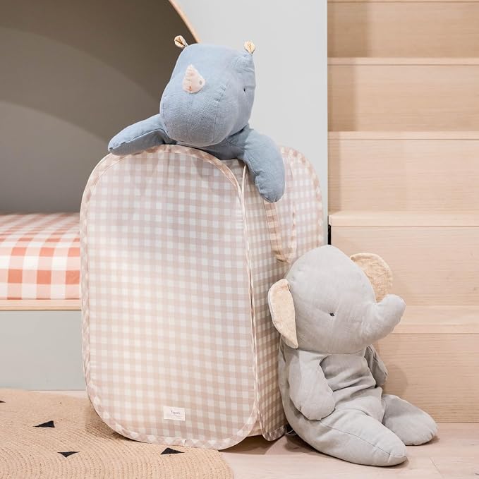 3 Sprouts Pop Up Hamper - Collapsible Laundry Basket, Popup & Foldable Design - Durable Waterproof Fabric for Dirty Clothes, Toys & Towels - Ideal for Dorm, Bedroom & Baby Nursery, Gingham Beige