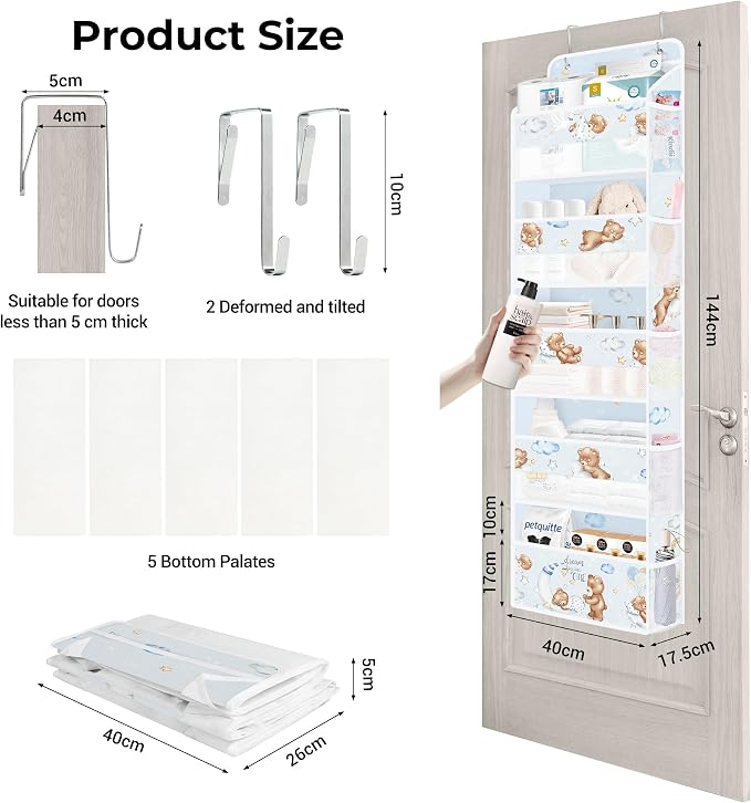 Clastyle Slepping Bear Over The Door Organizer Star Nursery Hanging Storage Organizer for Kids Clothes Diaper Toy Closet Door Hanging Shelf Storage for Bedroom Bathroom Pantry, Blue Balloon