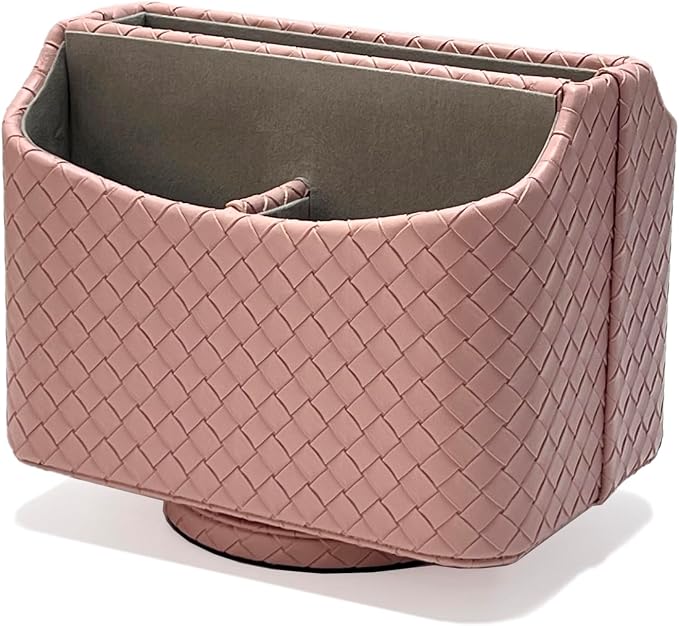 UnionBasic Rotating Desk Organizer, 360 Degree Desk Spinning Caddy, Desktop TV Guide/Mail/Media/Remote Controller Holder Organizer,Woven Pink