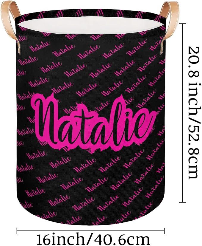 Personalized Laundry Basket, Custom Gift Laundry Hamper, Collapsible Nursery Waterproof Laundry Baskets, Dirty Clothes Toy Hamper with Handles Name Black Hot Pink