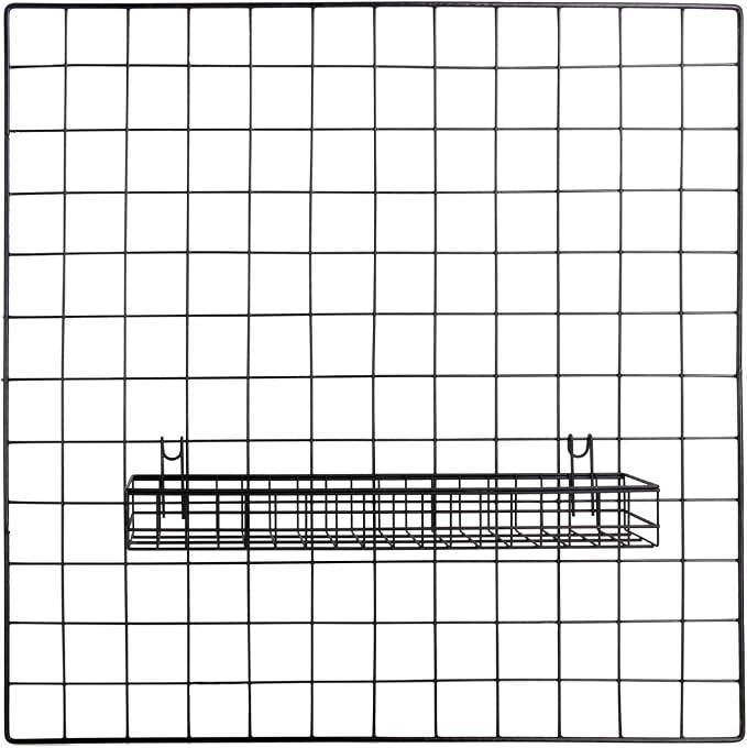 Kaforise Hanging Basket for Wire Wall Grid Panel, Multi-Function Wall Storage and Display Basket, Medium Size, Black Painted