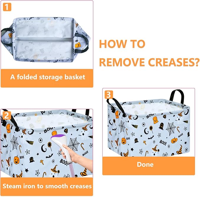 MAIZMZ Halloween Storage Basket Pumpkin Ghost Gift Basket for Kids Foldable Toy Box Waterproof Organizer Bin Laundry Nursery Hamper for Home Office Dorm Closet Shelf