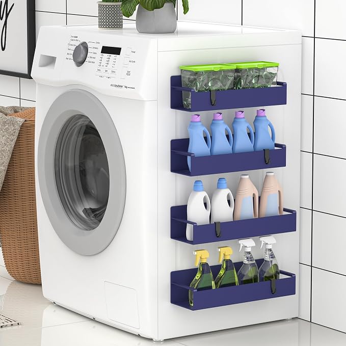 HuggieGems 4 Pack Magnetic Spice Rack Organizer for Refrigerator and Oven, Dark Blue Fridge Organizers and Storage for Kitchen