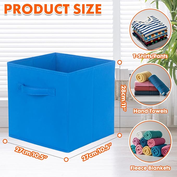 PowerKing Collapsible Storage Cubes with Handles, Fabric Foldable Bins for Closet Shelves, Durable Organization Storage Bins, 10.5'' x 11'' x 10.5'' (6Pack, Royal Blue)