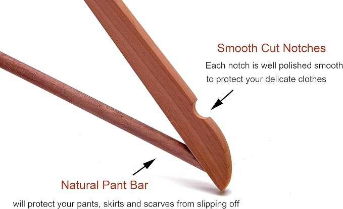 American Red Cedar Wooden Coat Suit Hangers 20 Pack, Wood Skirt Dress Hangers, Smooth Cut Notches- 360°Flexible Hook- Solid Non-Slip Bar-Natural - HL03N2