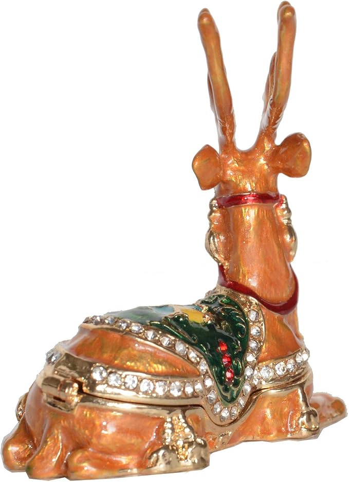 Christmas Reindeer Trinket Box Jewelry Box Hand Painted Decorative Box with Hinged Lid Ring Earring Holder Holiday Figurine Collectible