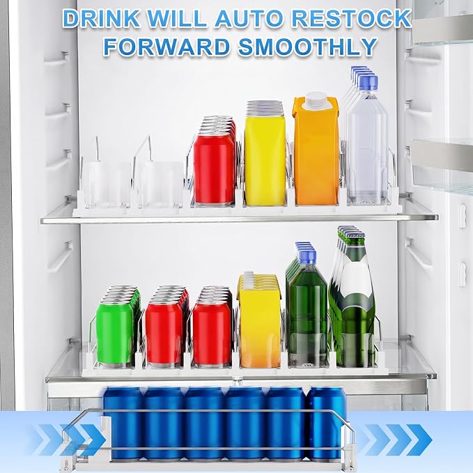 Dayacoco Drink Organizer,Soda Drink Dispenser For Fridge,Fridge Can Drink Organizer,12oz 16oz 20oz-Soda Automatic Dispenser For Fridge And Adjustable Width-Holds Up To 30 Cans,6 Rows