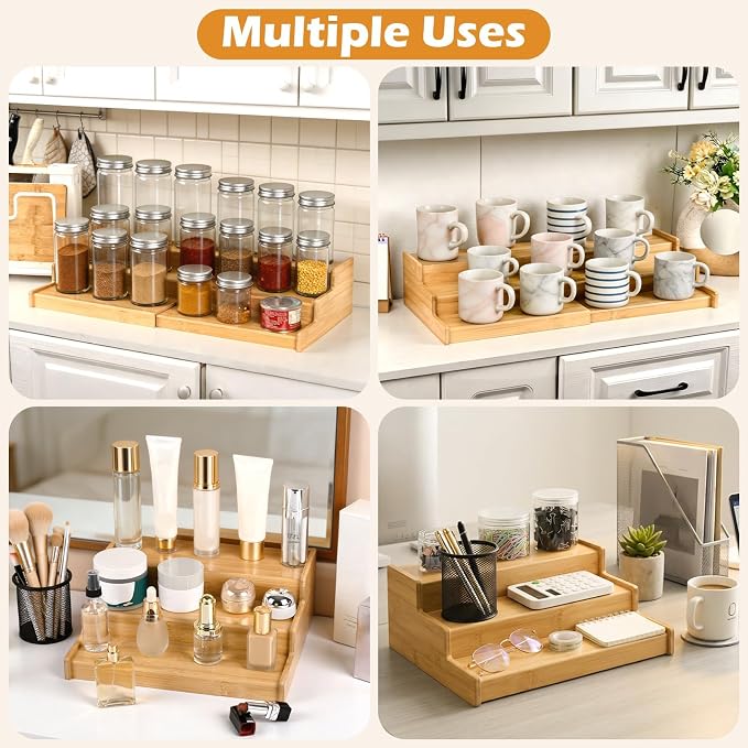 Artcochan 3 Tier Expandable Bamboo Can Rack Organizer for Pantry，Adjustable Pantry Organizers Holds Up to 24 Soda Cans,Canned Food Storage for Kitchen Cabinet Countertop