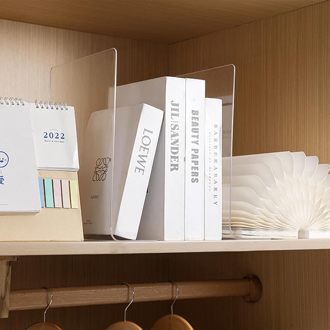 OKPOW Acrylic Shelf Dividers for Closet Organization: 10" Tall X 8.46" Deep Durable 8 Pack Clear Shelves Separators for Clothing Adjustable Purse Organizer