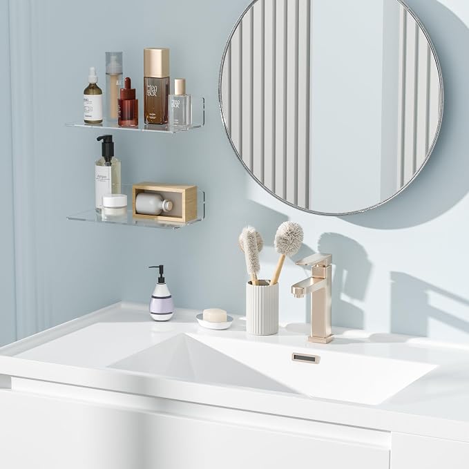 12 Inches Clear Wall Shelves, Moisture-Proof Acrylic Bathroom Organizer Shelves for Wall, Floating Shelf for Bathroom, 4 Pack