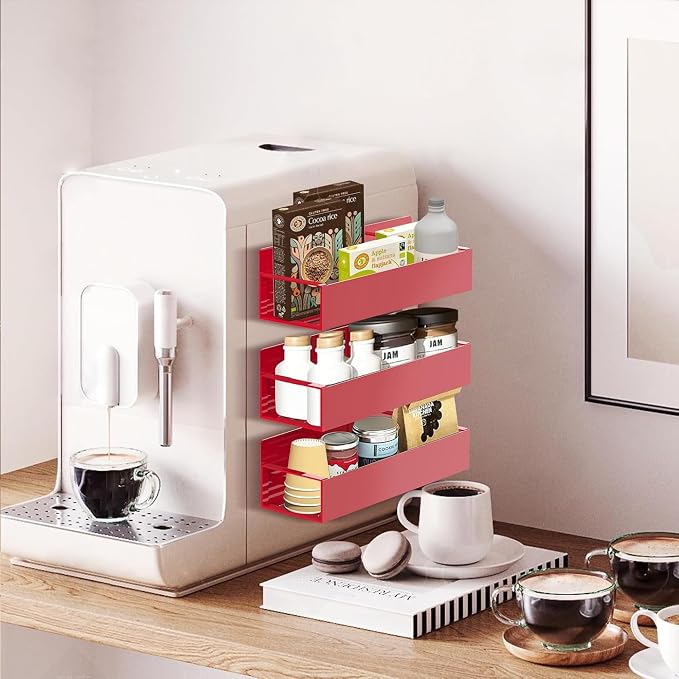 SMRCAD Magnetic Spice Rack Organizer for Fridge Seasoning Organizer for Kitchen storage with Screw Magnetic Shelf with Hook for Refrigerator and Oven (4pack1hook-Red)