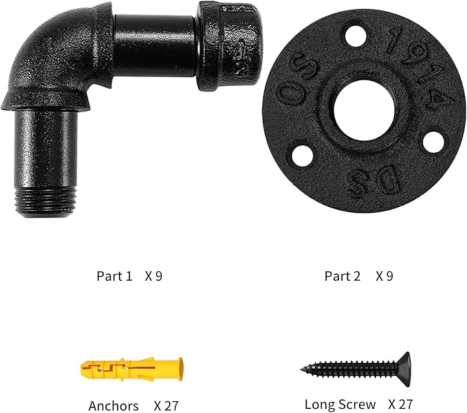 Bathroom Towel Hooks for Hanging 9 Pack Vintage Industrial Pipe Towel Holder Black Wall Mounted Heavy Duty Hook Decorative for Farmhouse Kitchen (9, Black)