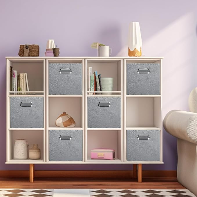 ShellKingdom Storage Bins, Foldable Fabric Storage Cubes And Cloth Storage Organizer Drawer with Metal Handle For Closet And Toys Storage, 11 X 10.5 X 10.5 INCH, 6 Pack (Grey)