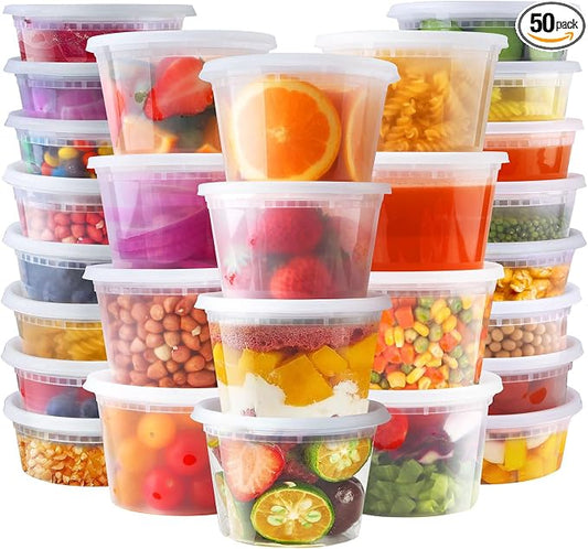 Ezalia Deli Containers with Lids 50 Sets - Pint Plastic Soup Containers 16oz 8oz Clear Food Storage Containers with Lids Leakproof, Reusable Take Out for Restaurant, Microwave/Freezer/Dishwasher Safe