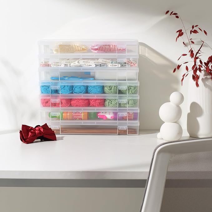 6 Pack Large Plastic Storage Boxes with Lids, Craft Jewelry Life Item Organizer for Puzzles, Pens, Rings, Needle and Thread, Nail Polish, Remote Controls