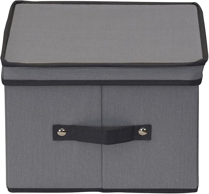 Household Essentials Dinner Plate Storage Box, Strong Frame and Handles, Windowed Panel, Fully Removable Lid, Stackable and Foldable, Perfect for Preserving Your Dinnerware, Gray