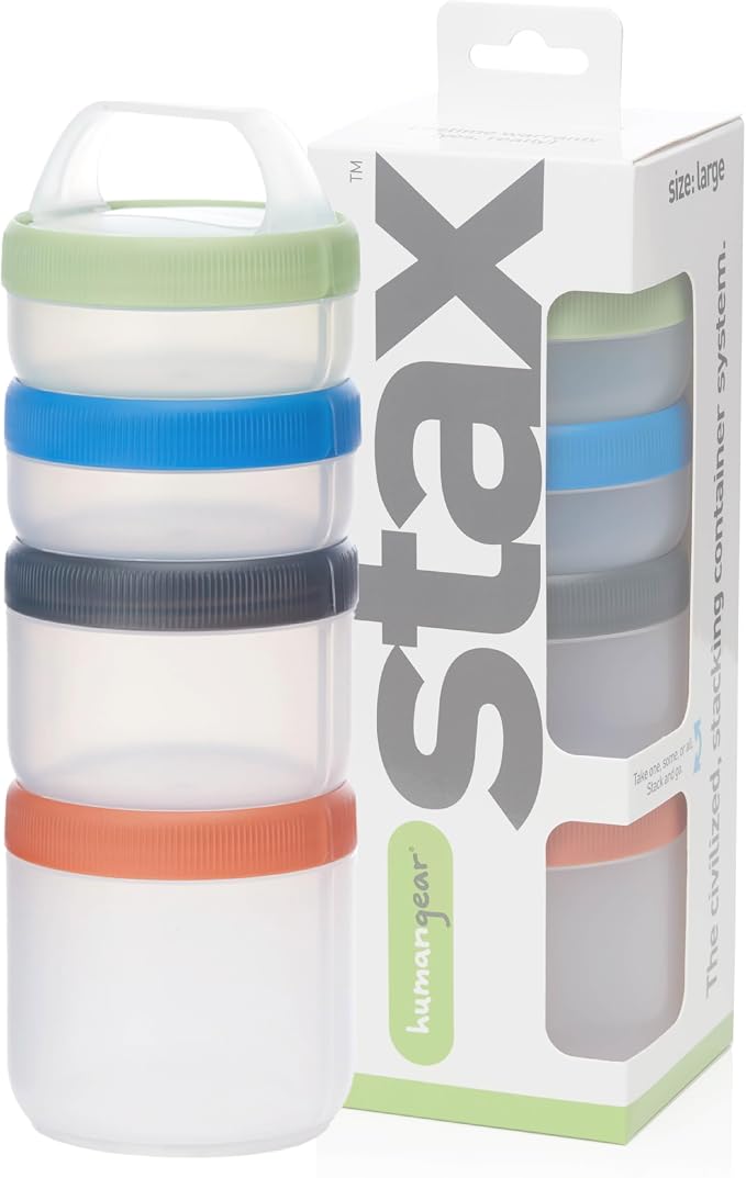 humangear Stax Modular Storage System - Food-Safe 4-Piece Stacking Container with Click-Handle