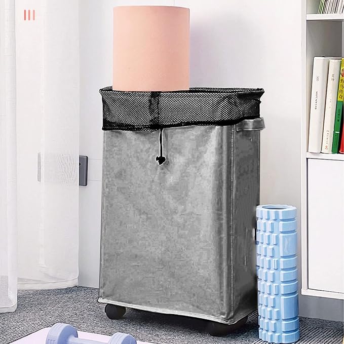 Rolling Slim Laundry Basket Foldable Sorter and Organizer on Wheels Tall Thin Dirty Laundry Hamper Basket Cloth Storage Bin for Household Sundries(Dark Gray)