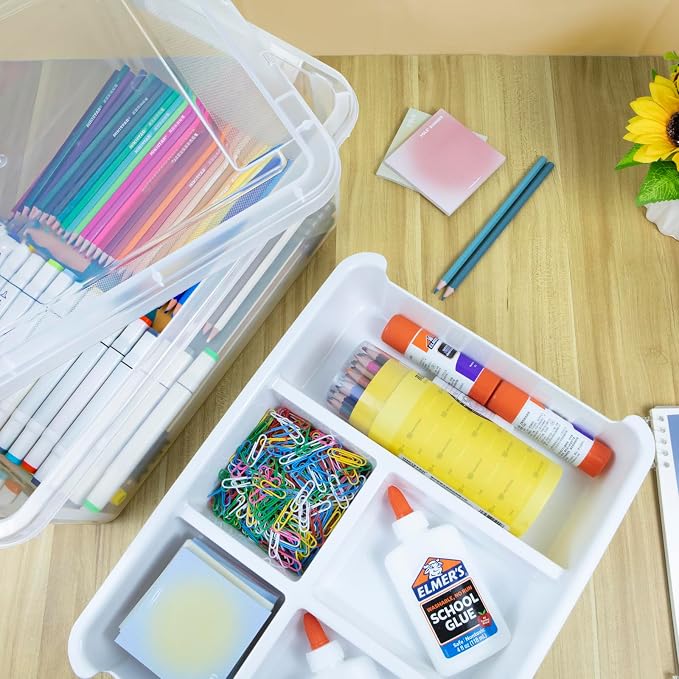 Creahaus 17 Quart Plastic Storage Box with Removable Tray Durable Craft Organizers and Storage Stackable Storage Container for Organizing Bead, Art, Sewing, Playdoh (Clear)