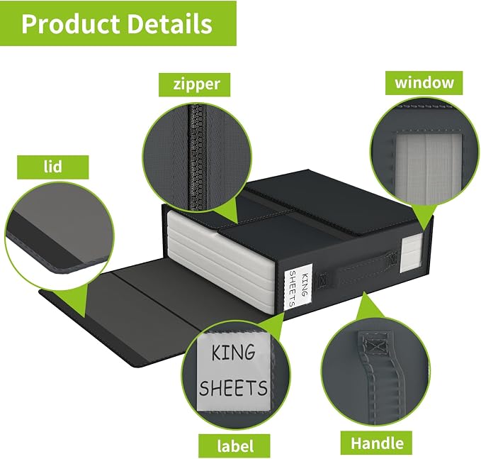 Aokeyee Bed Sheet Organizers and Storage - 8 Pack Queen or King Size Foldable Linen Closet Organizer with Window for Bedding Clothes Blankets,Black