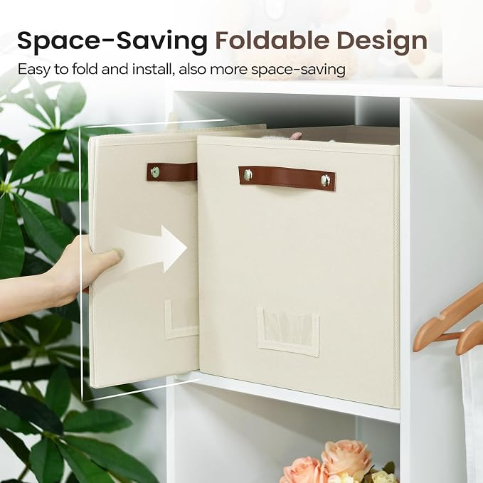 FinishingBo 6-Pack Storage Cubes with Handles & Label Holders Basket, Closet Cube Home Organizer Bins(Beige, 13 x 13 x 13 inch)