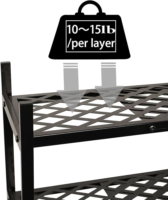 Shoe Rack, 4-Tier Long Shoe Rack, Stackable Shoe Storage Organizer Expandable Shoe Shelf Stand, Holds up to 25-30 Pairs of Shoes for Entryway, Garage, Front Door Entrance, Metal,45.6in Black