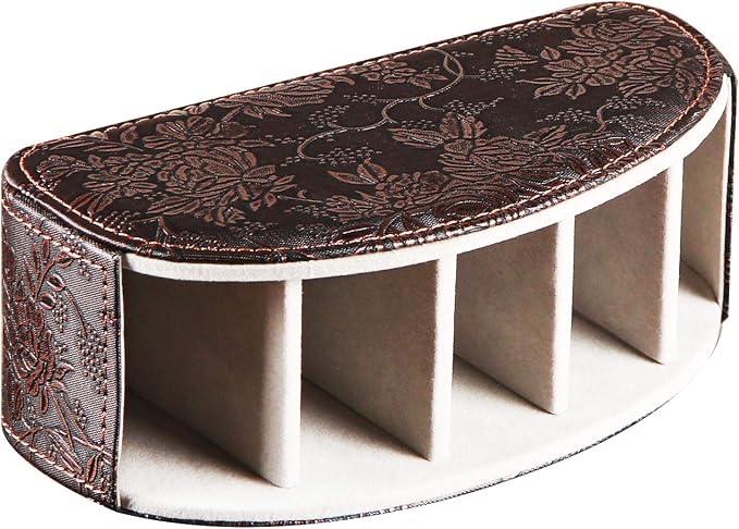Leather Remote Control Holder,Universal TV Remote Organizer with 5 Compartments,Desktop or Bedside Table Organizer for DVD,Blu-Ray,Gaming and Streaming Remotes,Glasses and Accessories(Antique)