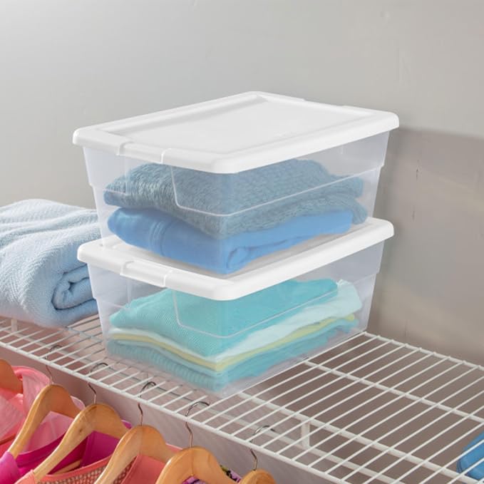 Sterilite 24-Pack 16 Quart Storage Box, Stackable Clear Plastic Bins with Snap-On Lids - Heavy-Duty Organizing Containers for Closet, Bathroom, and Office