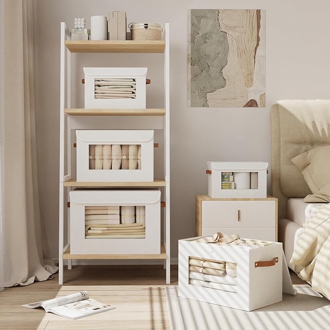 Storage Box for Shelves,White Basket,17.7x11.8x11.8In,3Pack | Sturdy Storage Baskets with Lids,Shelf Boxes with Handles and Window,Fabric Closet Containers,Decorative Drawer Bins for room