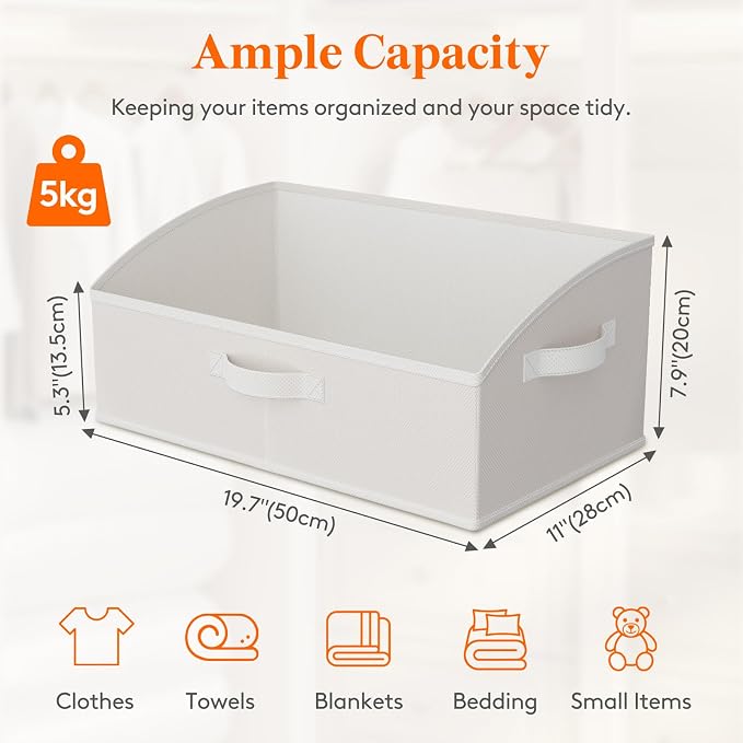 Lifewit Trapezoid Closet Storage Bins for Shelf, 6 Packs Non-woven Closet Organizer Baskets with Handles, Foldable Clothes Containers Boxes for Clothing, Book, Purse, 23L, Extra Large, White