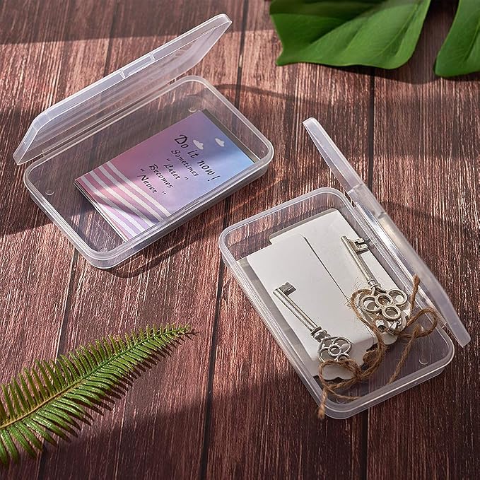 BENECREAT 10 Packs 5x3.3x0.8 Large Clear Rectangle Plastic Storage Box Bead Storage Containers with Lids for Cards, Clips and Other Craft Accessories