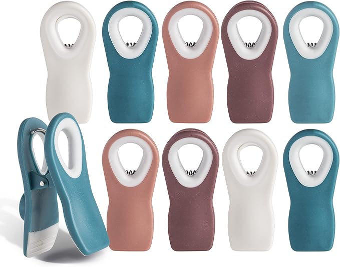 COOK WITH COLOR Bag Clips with Magnet- Food Clips, Chip, Bag for Food Storage with Airtight Seal Grip for Bread, Snack and Food Bags (Teal and Mauve, Pack of 10)