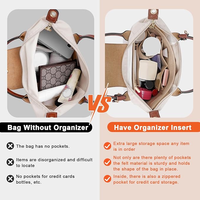 LOUKAYCCI Felt Purse Organizer Insert for Longchamp Le Pliage M Handbag Insert (Medium Beige)