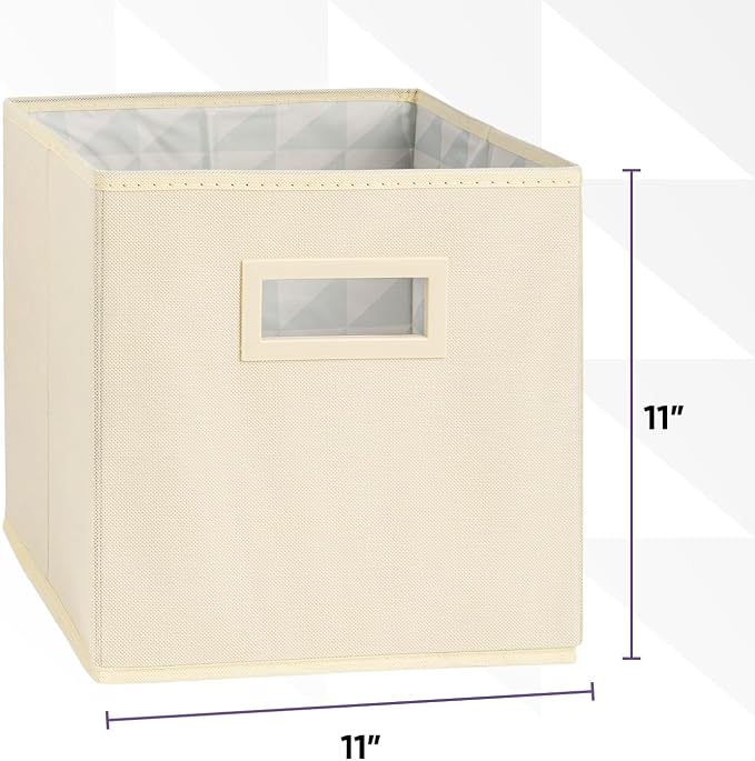 Superio Fabric Storage Basket for Shelves, Cube Bin for Cubby, 10.75 x 10.75 Foldable Open Storage Bin, Decorative Bin Organizer with Handle, Ivory