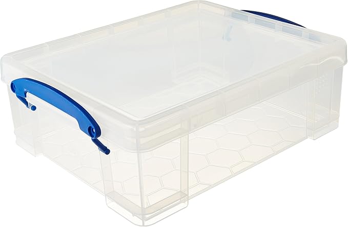 Really Useful Box 8.1 Liter Plastic Stackable Storage Container Bin with Snap Lid & Built-In Clip Lock Handles for Home or Office Organization, Clear