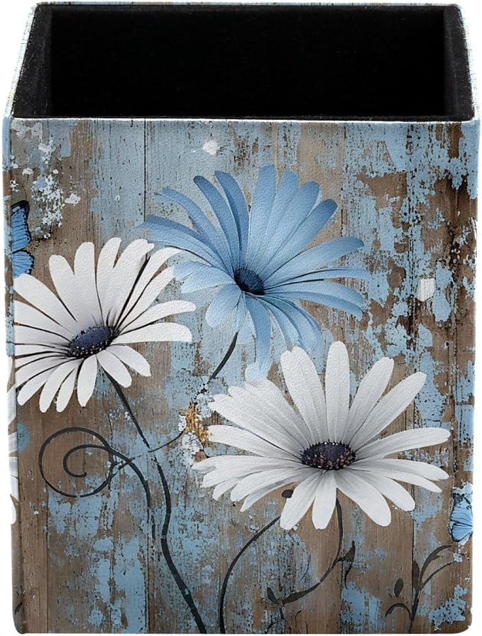 Pen Holder for Desk, Rustic Blue Daisy Pencil Holder, Pen Cup Functional Desk Organizer for Office Supplies