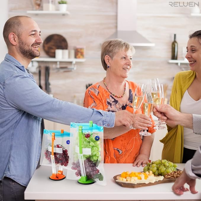 Baggy Rack Stands, 6 Pack, Adjustable Hands Free Clips for Food Storage Bags Plastic Freezer Bags, Bag Holders
